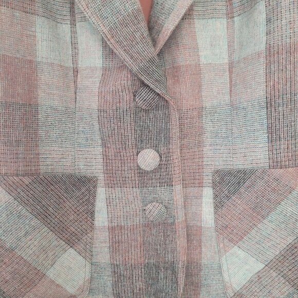Vintage Adolph Schuman for Lilli Ann Plaid Blazer Womens Size S Suede Collar - Picture 9 of 13